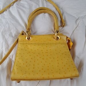 Ostrich Leather Ganson Vintage 70's Yellow Handbag Purse Shoulder Bag